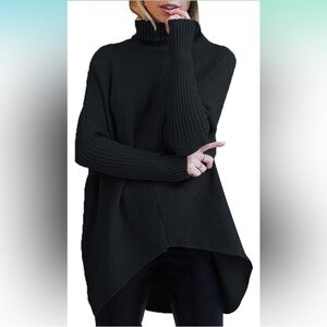 Caracilia Oversized Long Batwing Sleeve Pullover Tunic Sweater Black